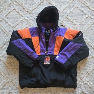 Vtg Phoenix Suns Starter Puffy Jacket Sz XL hoodie half zip pouch NBA **FLAWS**